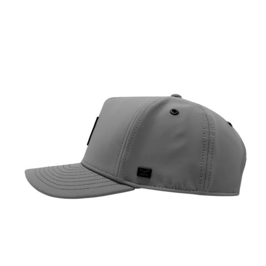 Grey baseball cap with 'Meliln' branding on a white background