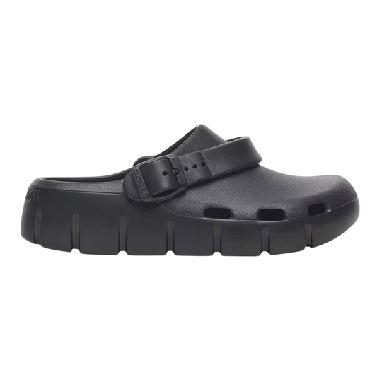A single black flip-flop sandal shown in a side profile view against a plain white background.