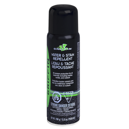 Griffin Water and Stain Repellent Spray black can on a plain white background