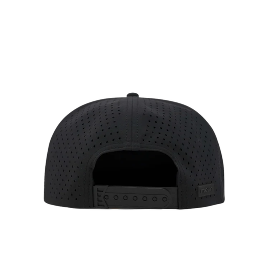 back of Black cap with a textured brim on a white background