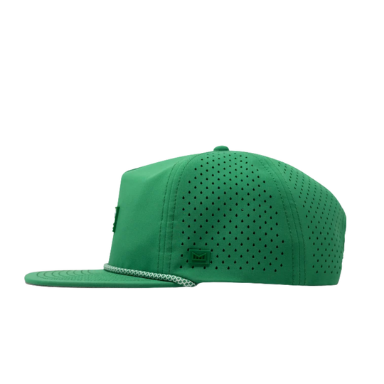 Green cap with perforated design on a white background
