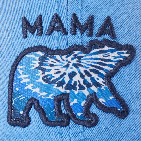 Blue denim patch with bear design and 'MAMA' text on a blue background