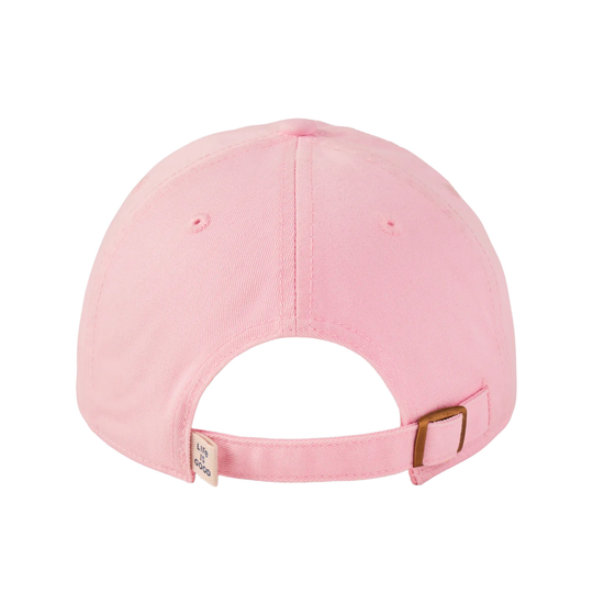 A light pink baseball cap set against a plain white background.