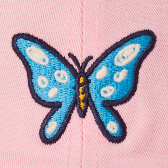 Blue butterfly design on a pink background