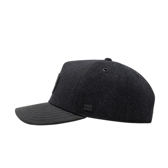 Black cap with a logo on a white background