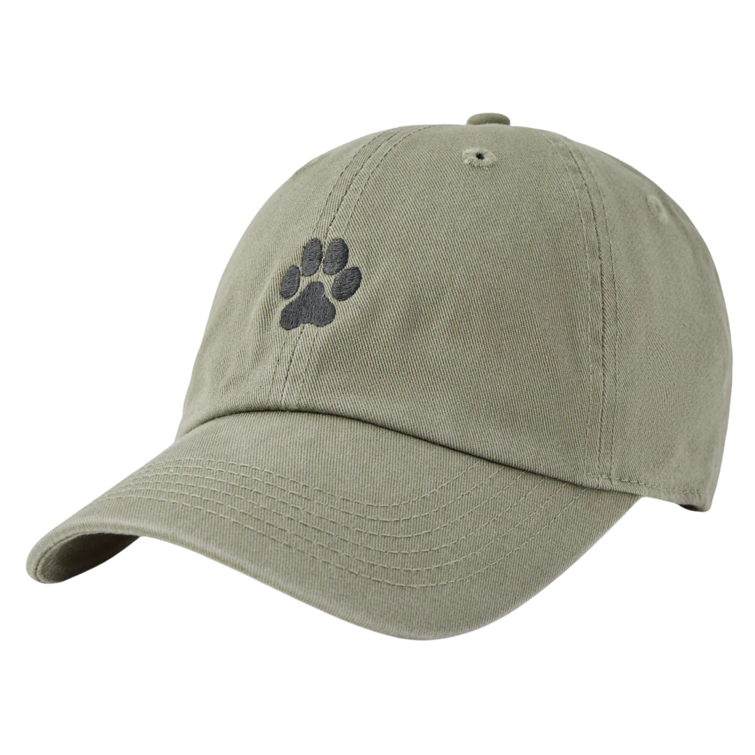 Life Is Good Adult Unisex Simple Clean Paw Print Chill Cap - Moss Green on a plain white background