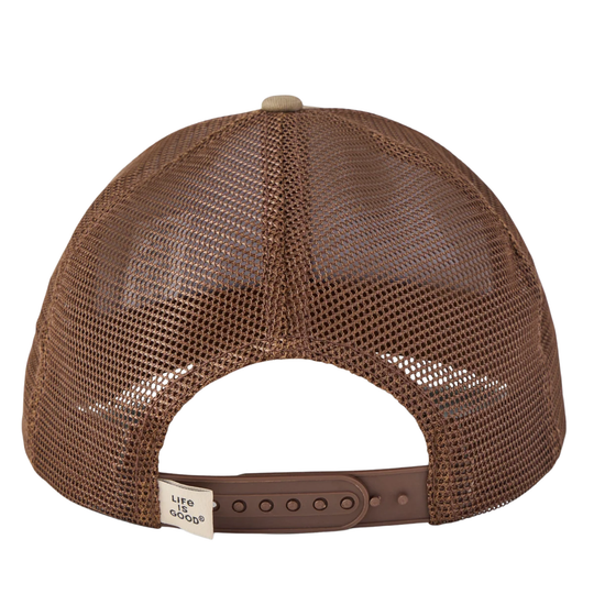 Life Is Good Adult Unisex Less Talk Patch Trucker Rope Hat - Mushroom Brown on a plain white background