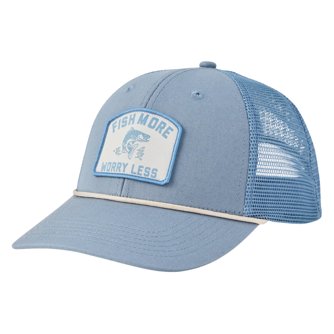Life Is Good Adult Unisex Fish More Patch Trucker Rope Hat - Slate Blue on a plain white background