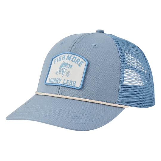 Life Is Good Adult Unisex Fish More Patch Trucker Rope Hat - Slate Blue on a plain white background