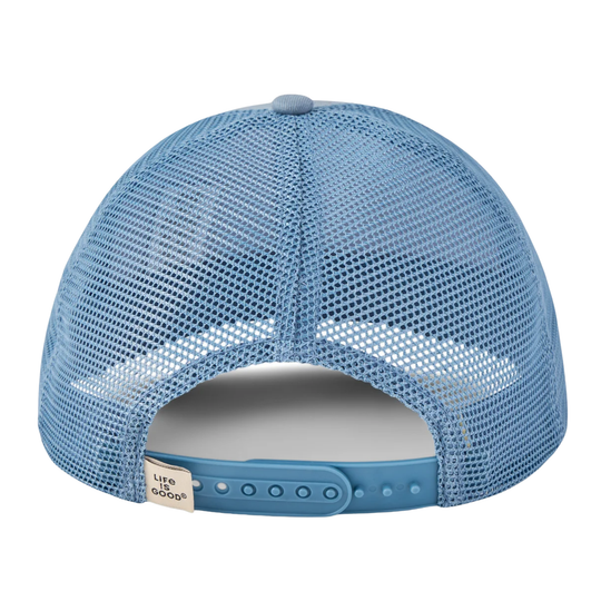 Life Is Good Adult Unisex Fish More Patch Trucker Rope Hat - Slate Blue on a plain white background