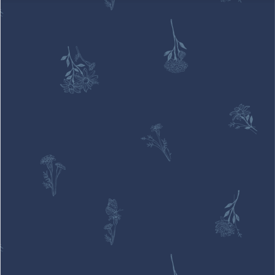 Delicate Wildflower dark blue pattern on a blue background
