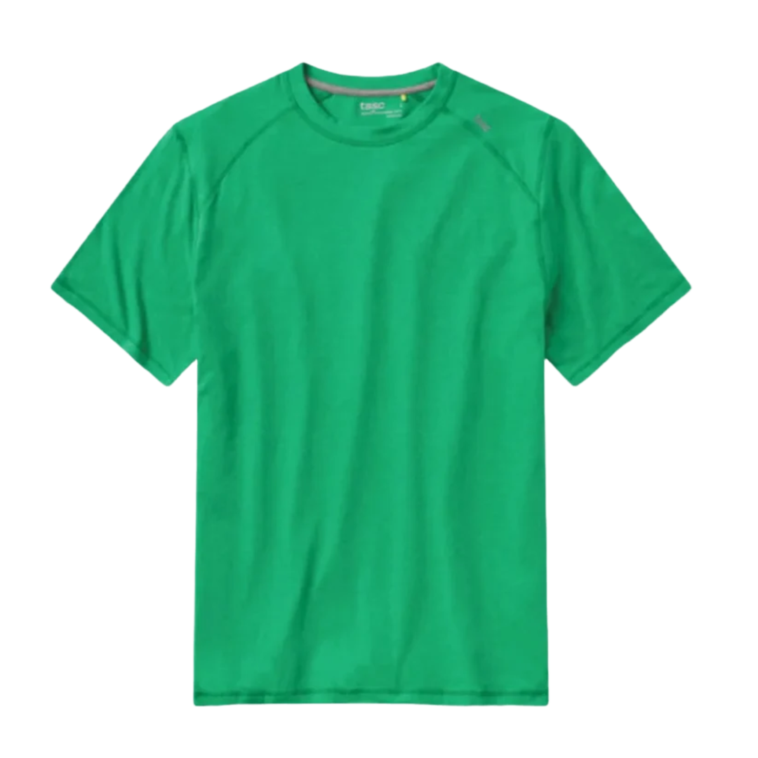 A bright green short-sleeve athletic t-shirt with raglan sleeves, shown flat against a solid white background.
