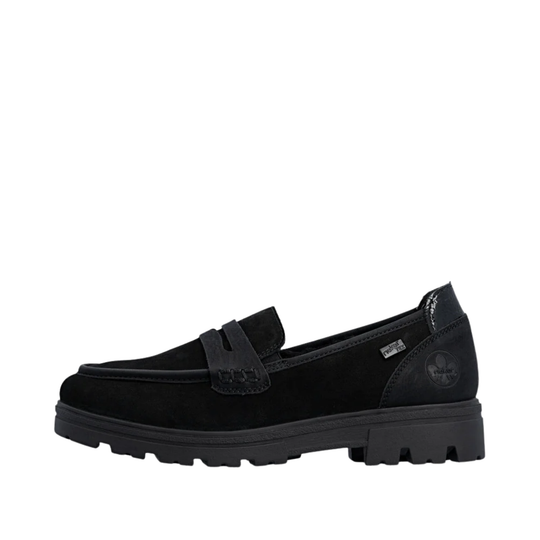 Black loafer shoe on a white background