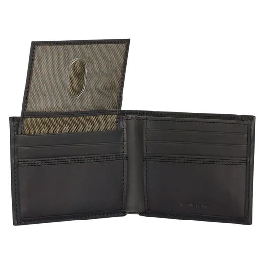 Black leather wallet with a card holder on a white background
