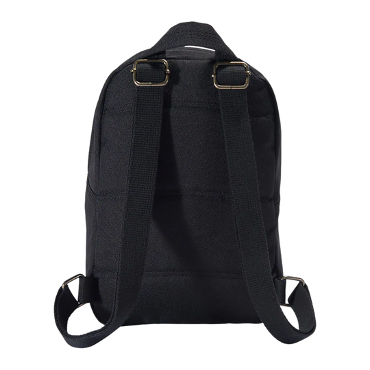 Black backpack with straps on a white background