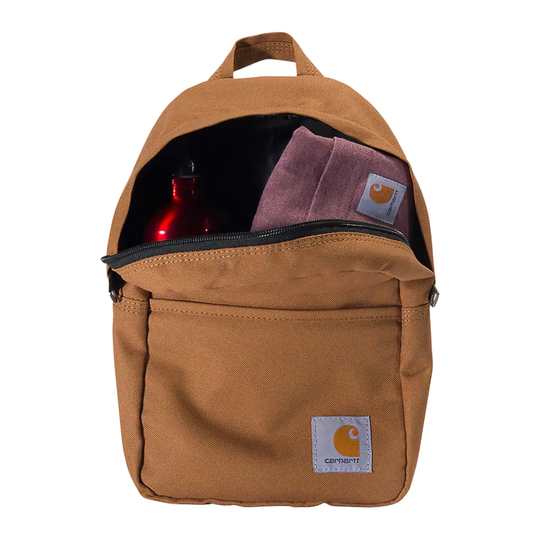 Brown backpack with visible Carhartt logo on a white background