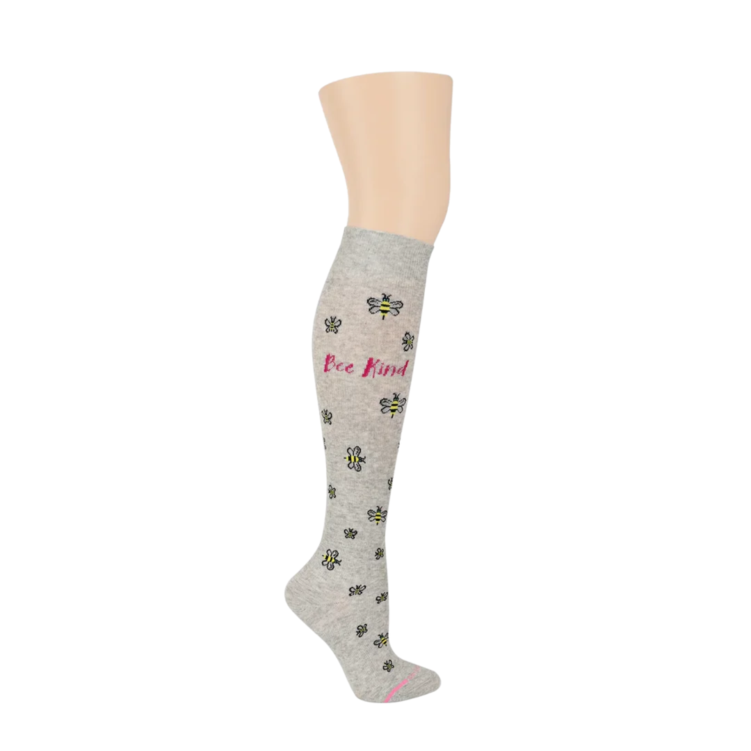Dr. Motion Women's Bee's Knee High Compression Socks - Light Grey Heather on a white background