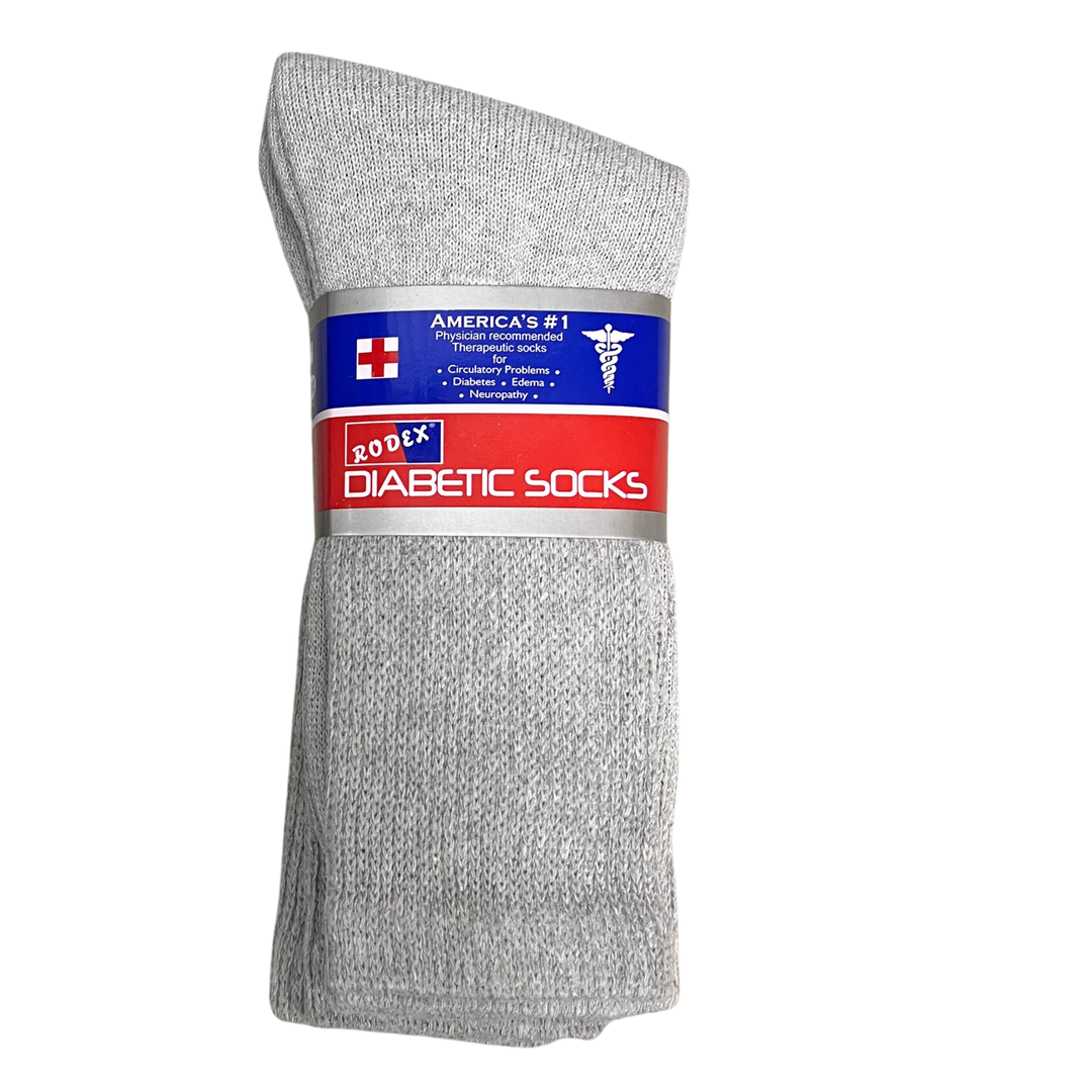 Rodex Men's Diabetic Crew Socks - Grey on a plain white background
