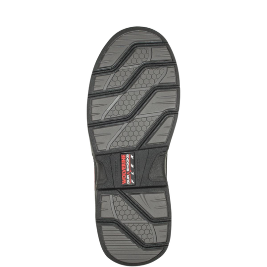 Close-up of a Wolverine work boot sole on a white background