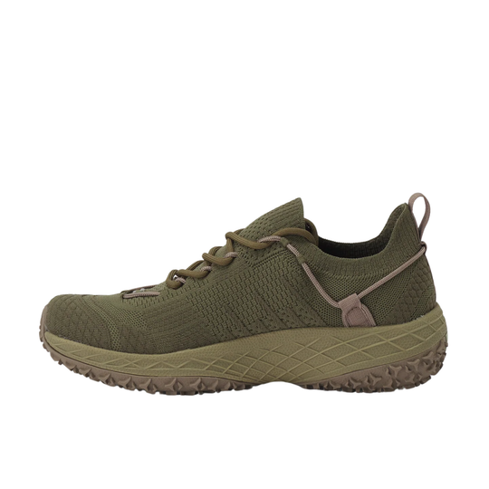 Green athletic shoe on a white background