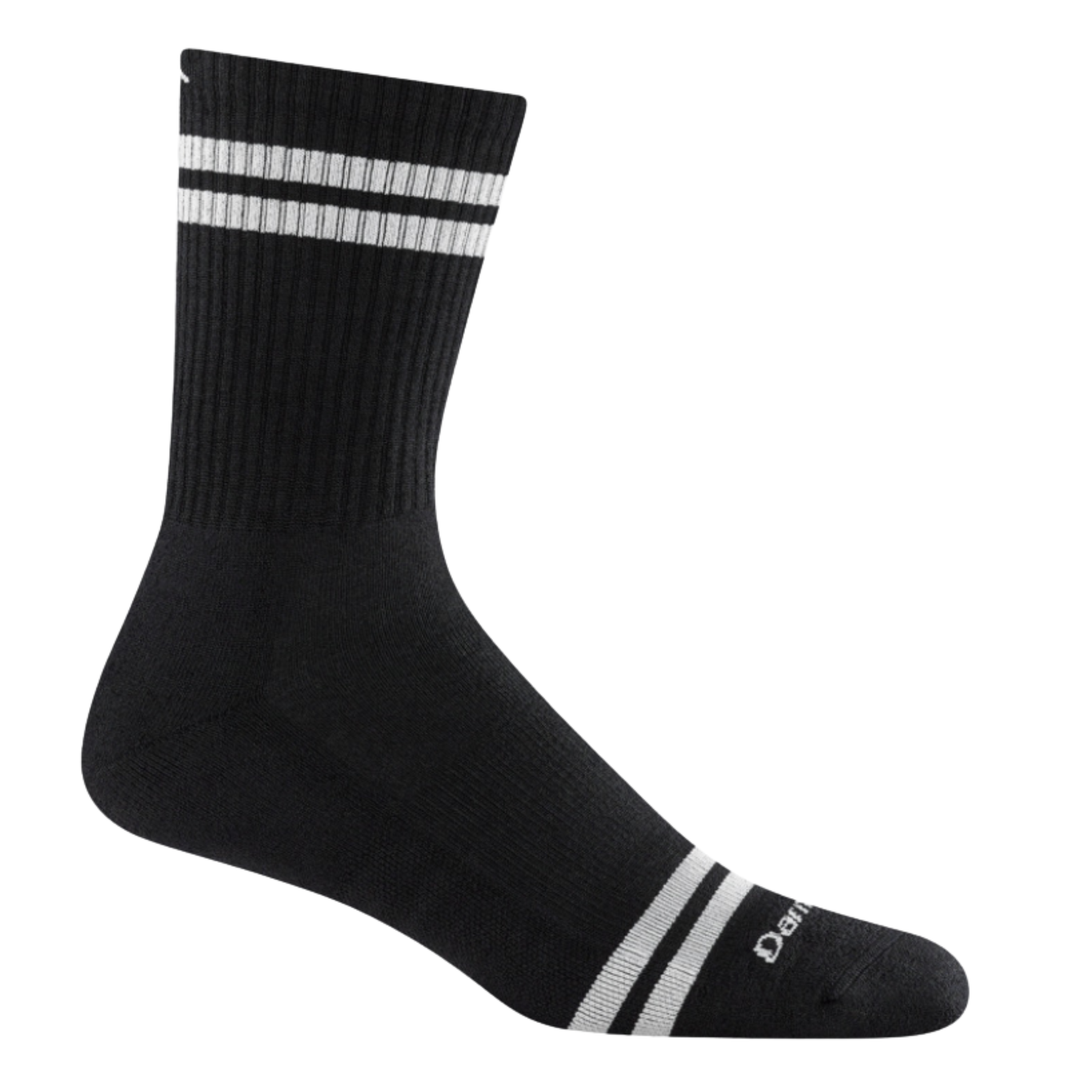 Darn Tough Vermont Men's Daily Stripe Micro Crew Socks - Black on a white background