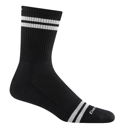 Darn Tough Vermont Men's Daily Stripe Micro Crew Socks - Black on a white background
