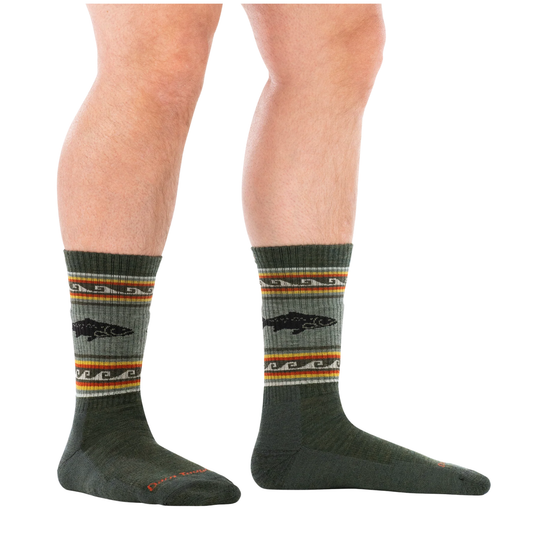 Darn Tough Vermont Men's VanGrizzle Midweight Hiker Boot Sock - Trout River pair on a male model on a white background