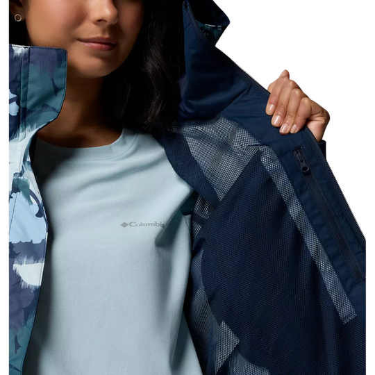 Columbia Women's Hikebound Printed Hooded Rain Jacket - Collegiate Navy Ikatbloom