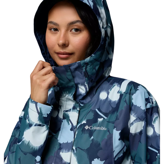 Columbia Women's Hikebound Printed Hooded Rain Jacket - Collegiate Navy Ikatbloom