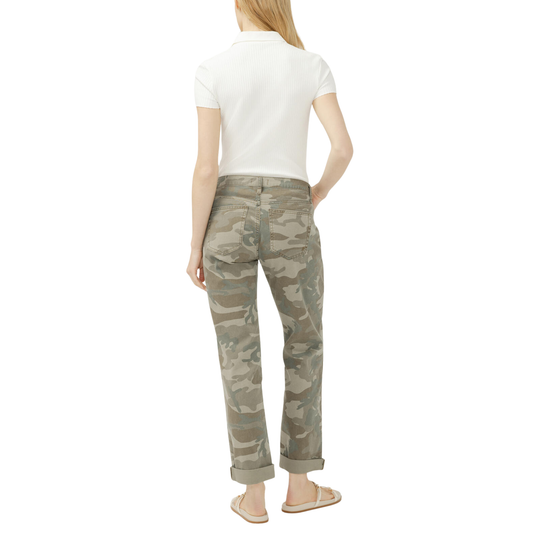 Silver Jeans Women's Chelsea Mid Rise Straight Leg Jeans - Camo back profile of female model on white background