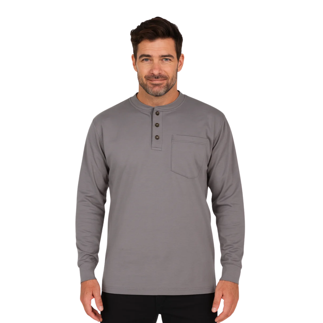 NKE Men's Flame Resistant Henley Top - Grey