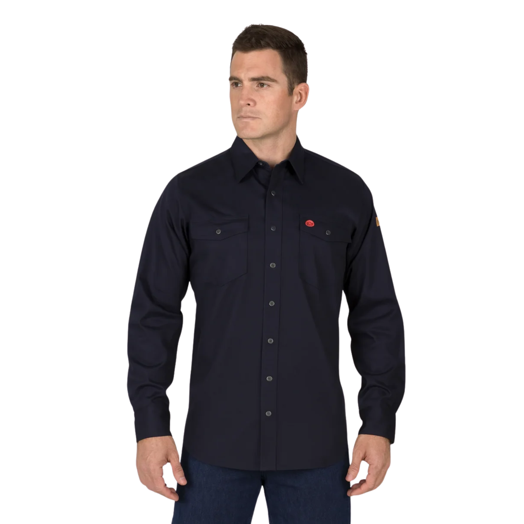 NKE Men's Flame Resistant Shield Work Button Shirt - Navy