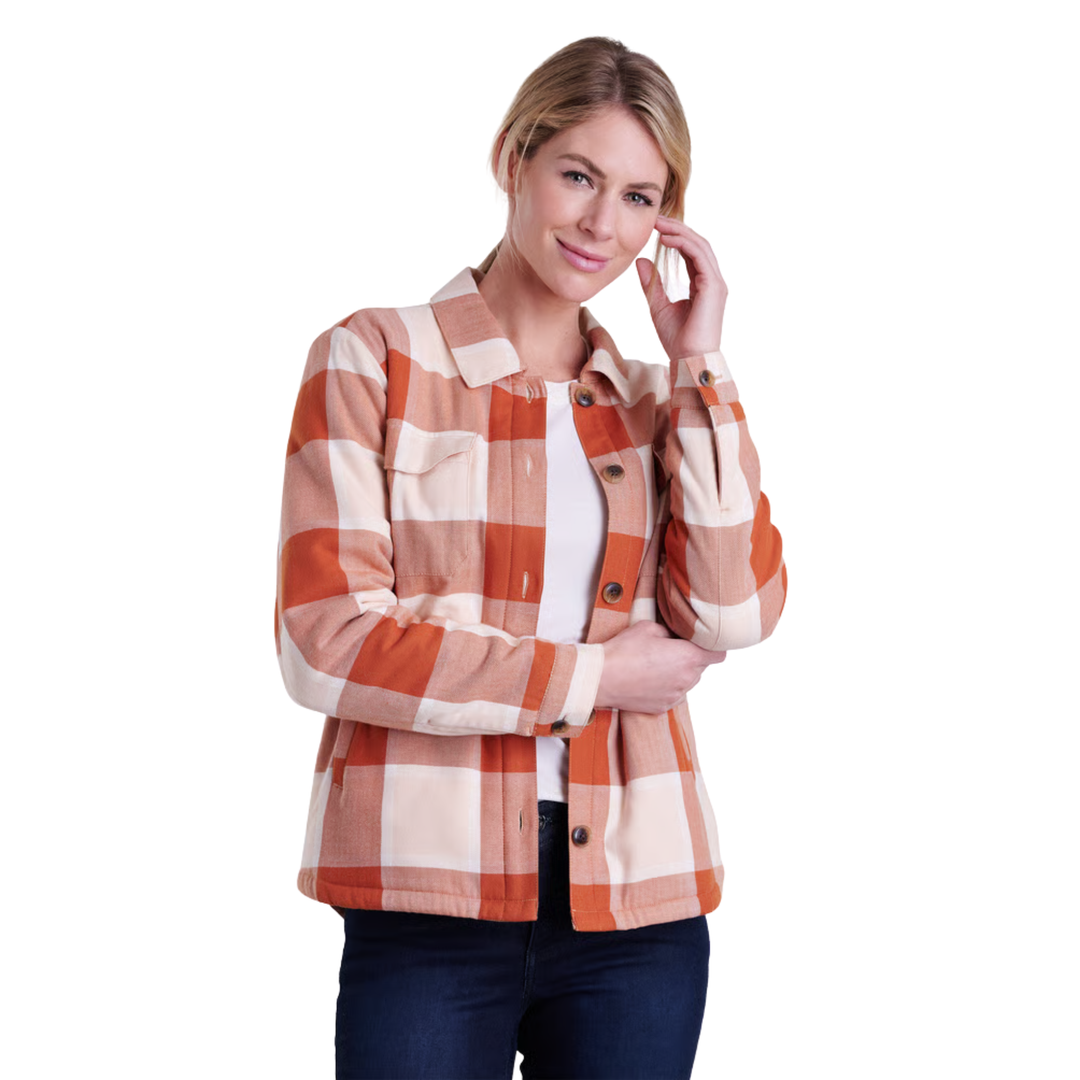 Kuhl Women's Ember Shirtjak - Copper on female model on white background