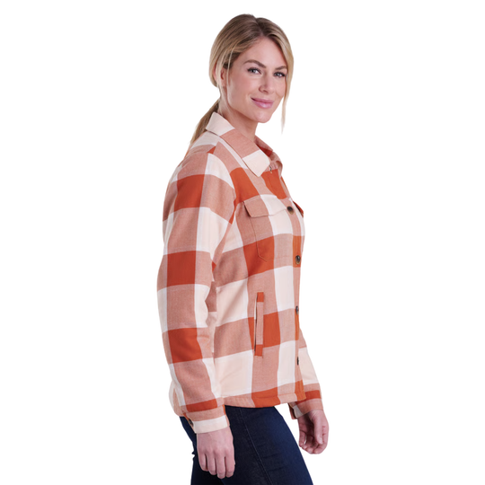 Kuhl Women's Ember Shirtjak - Copper on female model on white background