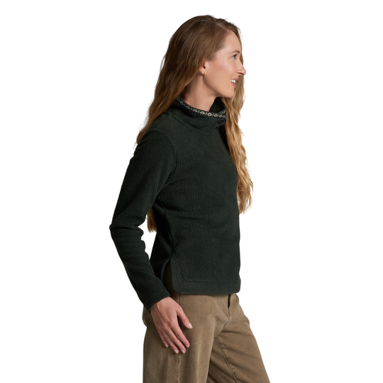 Kuhl Women's Hygge Snap Pullover - Black on female model on a white background