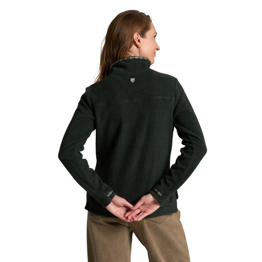 Kuhl Women's Hygge Snap Pullover - Black on female model on a white background
