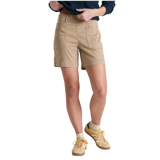 Kuhl Women's Kultivatr Pull On 6 Inch Short - Sand on female model on a white background