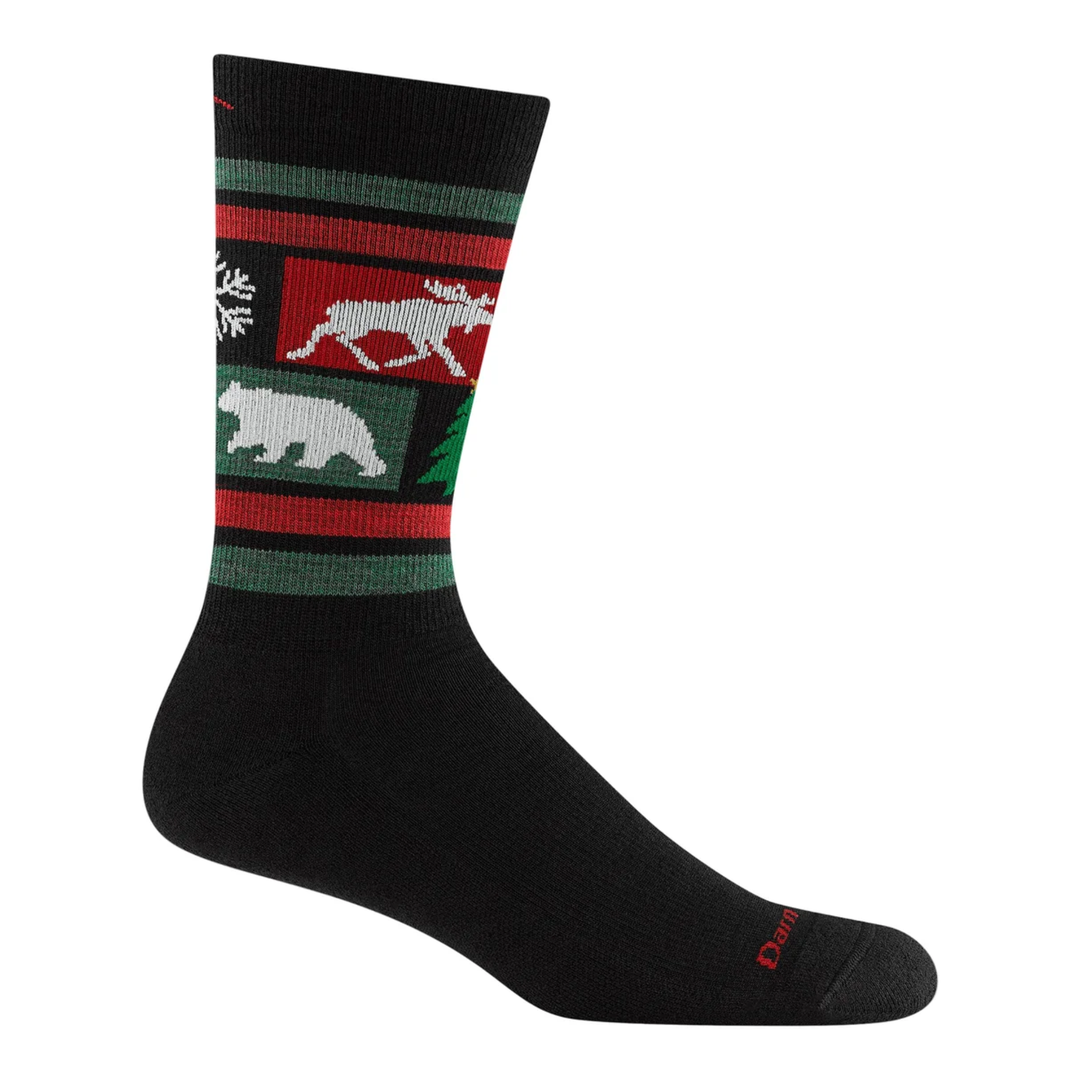 Darn Tough Vermont Men's Winterlandia Crew Lightweight Lifestyle Sock - Coal on a white background.