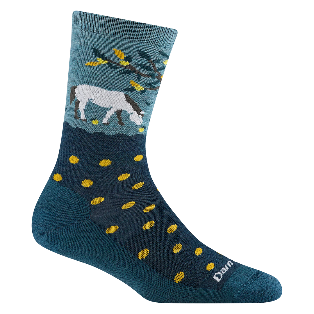 Darn Tough Vermont Women's Wild Life Lightweight Lifestyle Crew - Dark Teal on a white background
