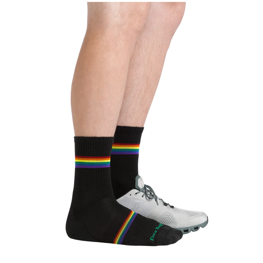 Darn Tough Vermont Men's Prism Micro Crew Lightweight Running Sock - Black on a white background
