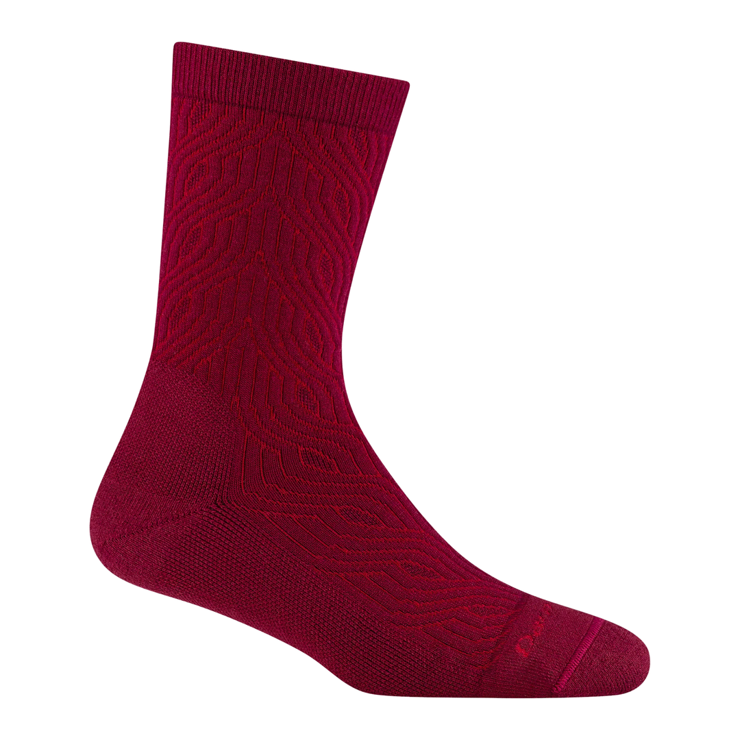Darn Tough Vermont Women's Cable Crew Lightweight Lifestyle Sock - Burgundy on a white background