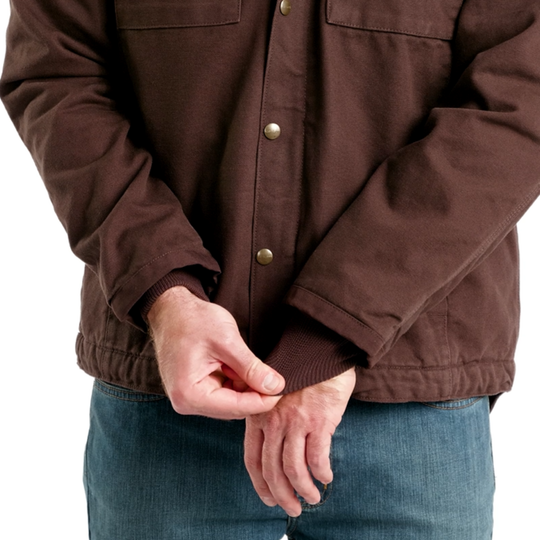Brown jacket with button details on a white background
