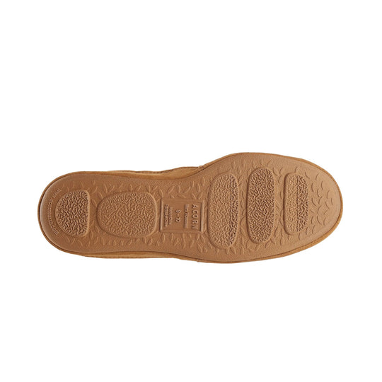 Tan slipper outsole with textured grip pads and embossed leaf pattern