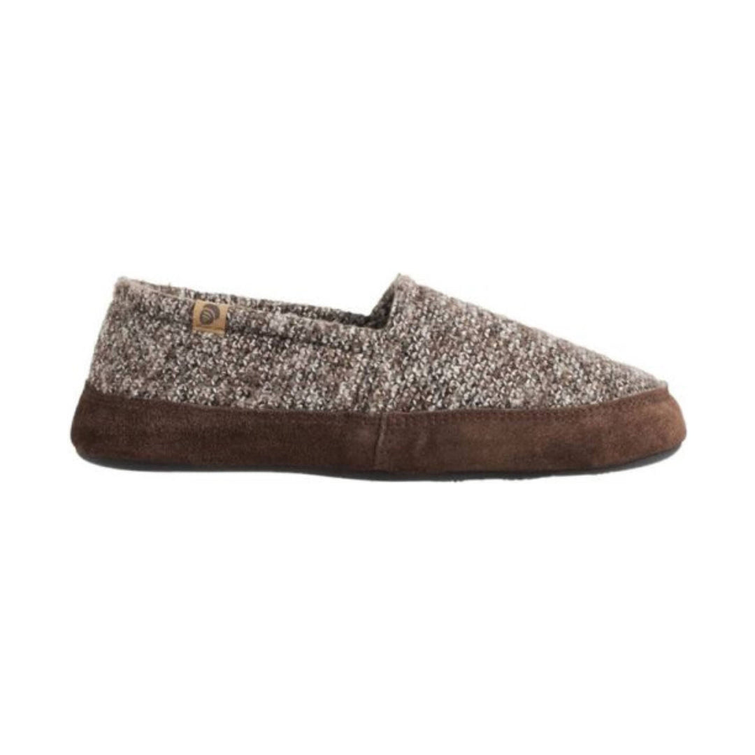 Brown tweed slip-on slipper with a suede-like sole