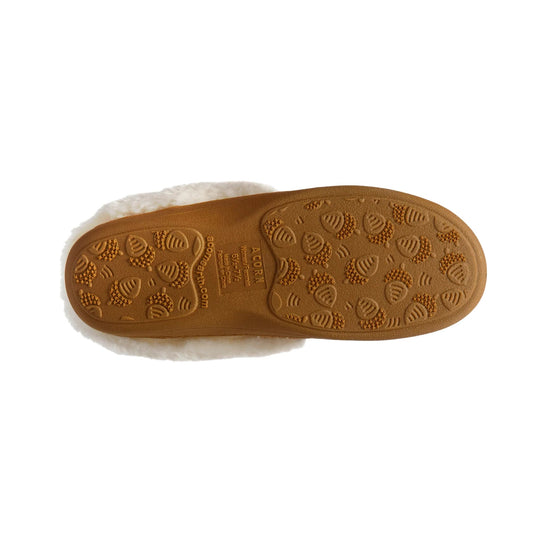 Brown slipper sole with textured grip pattern and fuzzy white lining visible around the edge