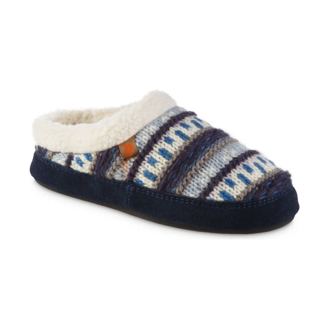 Knitted slip-on slipper with fleece lining and navy sole