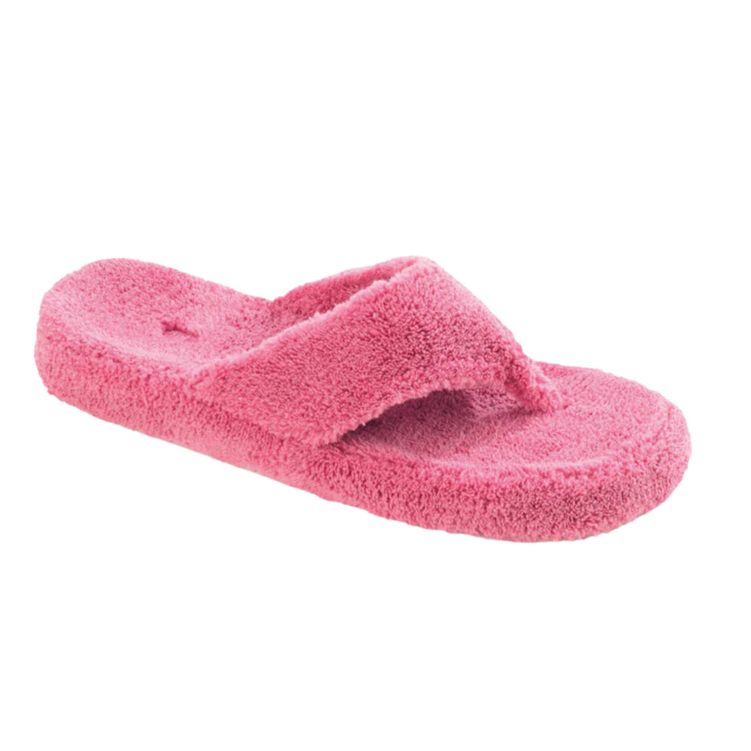 Pink fuzzy thong slipper with thick plush straps