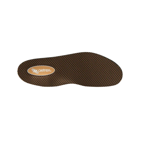 Brown shoe sole with a visible brand logo on a white background