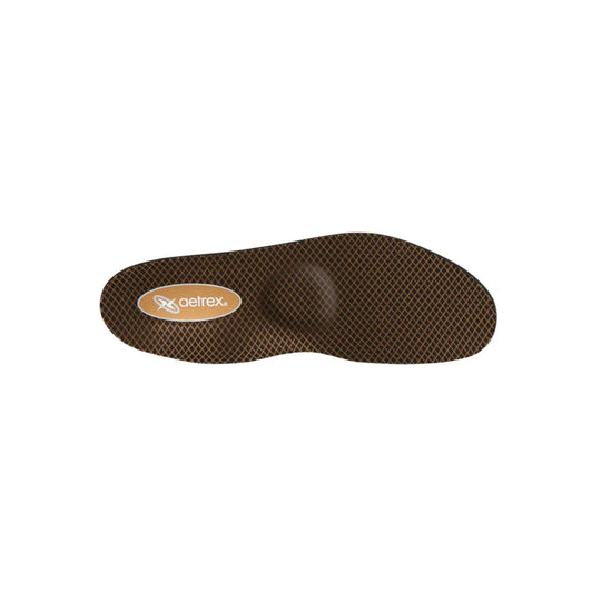 Brown patterned orthotic insole with visible Aetrex logo
