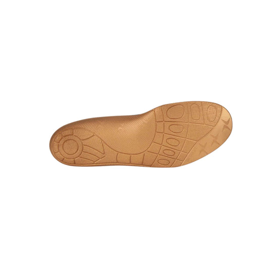 Tan rubber shoe outsole with segmented tread pattern